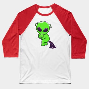 Cute Alien Pooping Space Cartoon Baseball T-Shirt